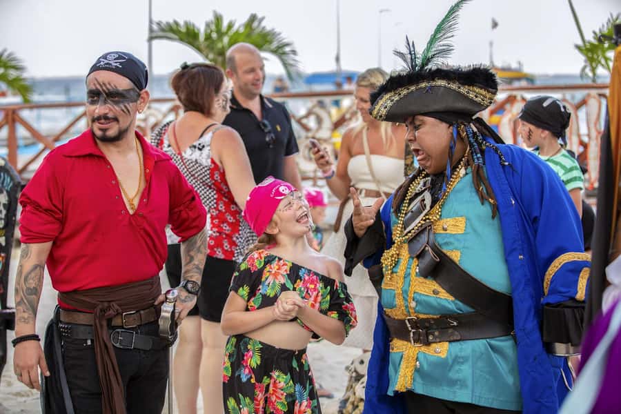 Cancun Night Pirate Ship Cruise with Chicken Dinner and Show - The pirate show sequence: contests, dances, and the captain’s storytelling