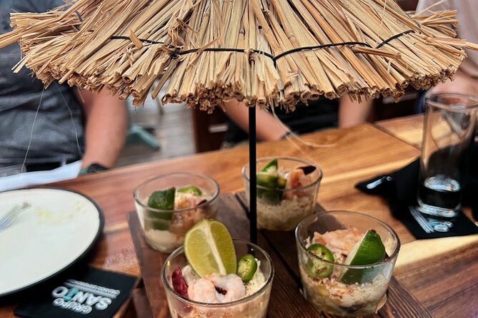 Cancun Private Tour @night-Food, Culture&History(VW Beetle/Audi) - Stop 1 in Puerto Juarez: ceviche at the upstairs seafood spot by the water