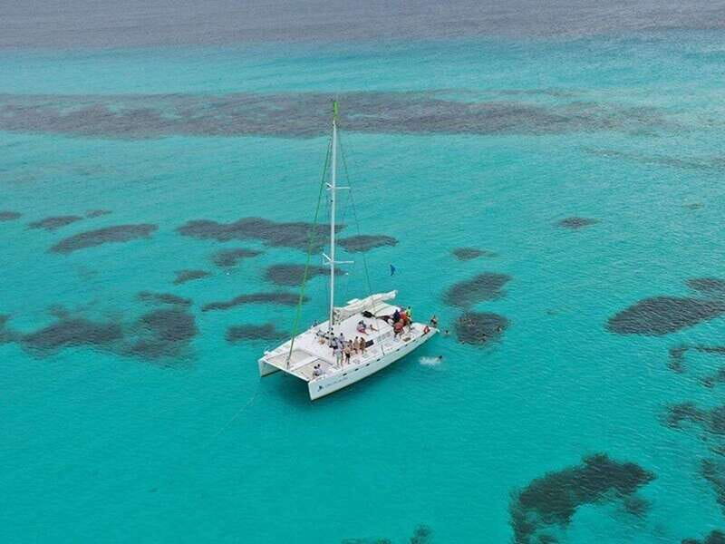 Isla Mujeres Catamaran Tour: Snorkel & Beach Adventure - El Meco snorkeling and Mayan-style underwater statues