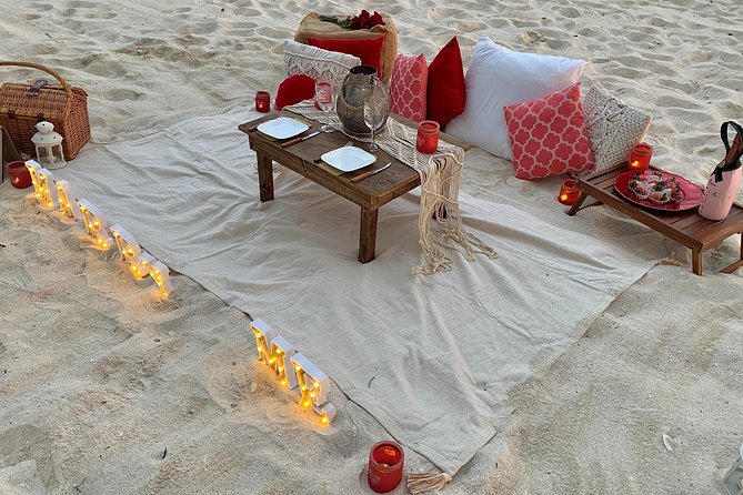 Sunset Beach Proposal - The treats: chocolate covered strawberries and premium Brut champagne